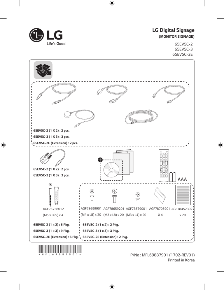 LG 65EV5C-2, 65EV5C-2E, 65EV5C-3, 65EV5C Quick setup guide LG 65EV5C-2, 65EV5C-2E, 65EV5C-3, 65EV5C Quick setup guide