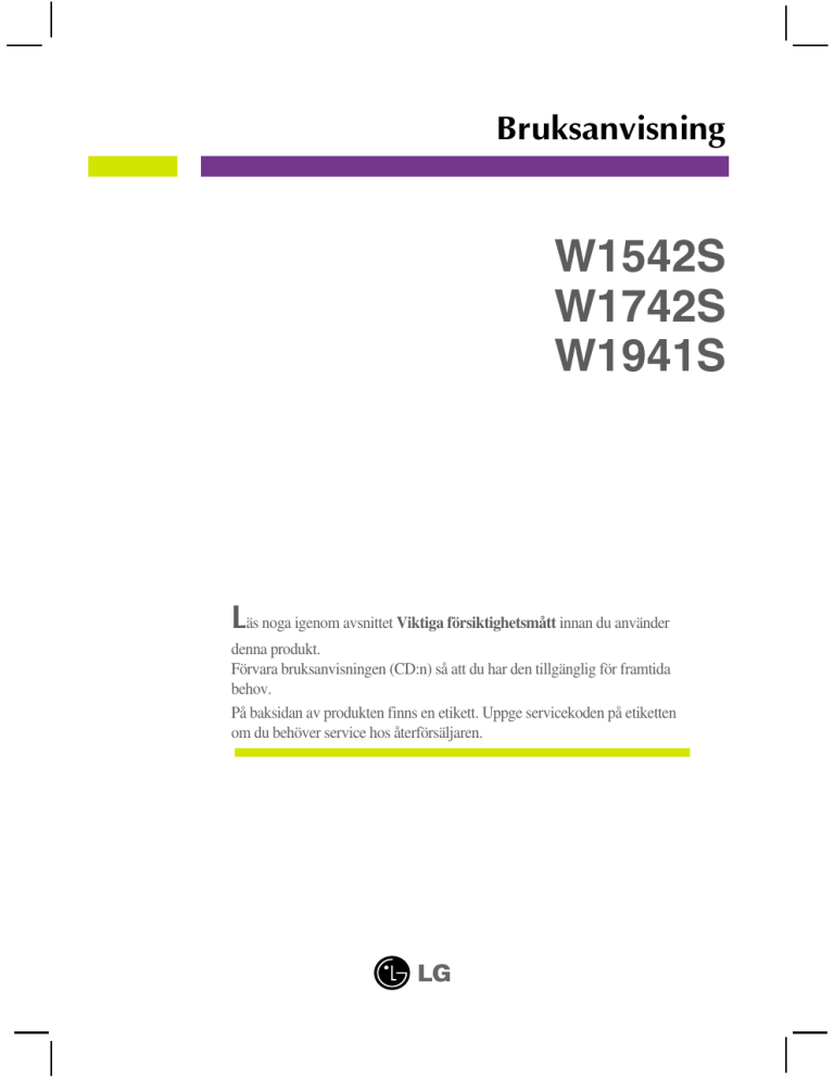 LG 058393, W1941S-PF Owner's manual LG 058393, W1941S-PF Owner's manual