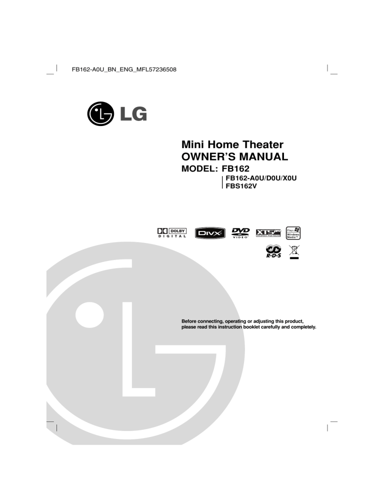 LG FB162, FB162-D0U, FB162-A0U Owner's manual LG FB162, FB162-D0U, FB162-A0U Owner's manual