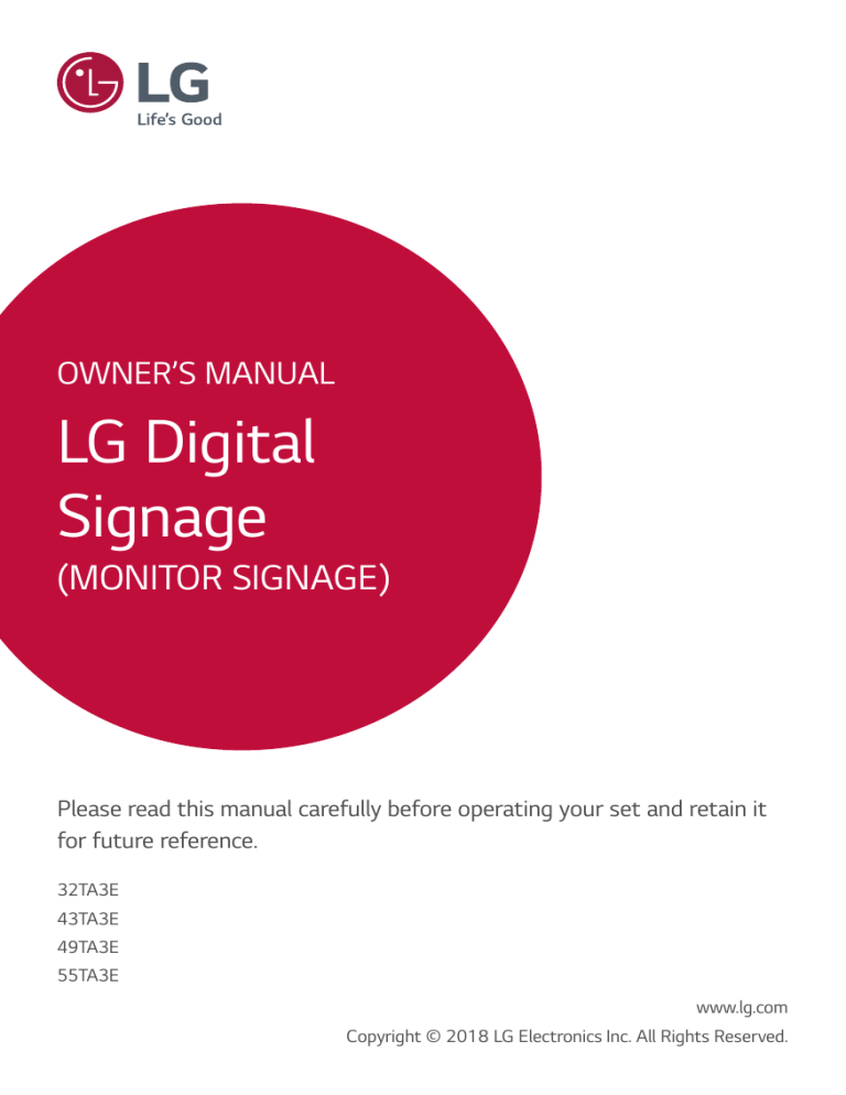 LG 49TA3E-B, 55TA3E-B, 43TA3E-B, 32TA3E-B Owner's manual LG 49TA3E-B, 55TA3E-B, 43TA3E-B, 32TA3E-B Owner's manual