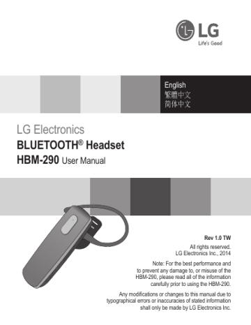 LG HBM-290 Owner's manual LG HBM-290 Owner's manual