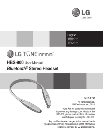 LG HBS-900-Silver, HBS-900, HBS-900-Gold Owner's manual LG HBS-900-Silver, HBS-900, HBS-900-Gold Owner's manual