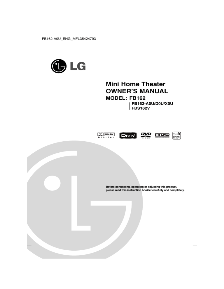 LG FB162-A0U, FB162 Owner's manual LG FB162-A0U, FB162 Owner's manual