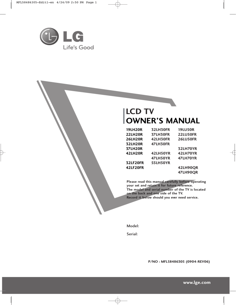 LG 37LH20R, 42LH30FR, 47LH30FR, 37LH30FR, 26LH20R, 19LH20R, 32LH70YR, 32LH30FR Owner's manual LG 37LH20R, 42LH30FR, 47LH30FR, 37LH30FR, 26LH20R, 19LH20R, 32LH70YR, 32LH30FR Owner's manual