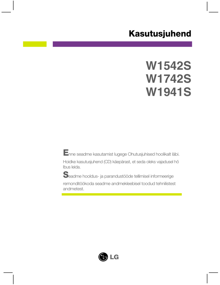 LG 058393, M2900S-BN, W1941S, W1941S-PF Owner's manual LG 058393, M2900S-BN, W1941S, W1941S-PF Owner's manual