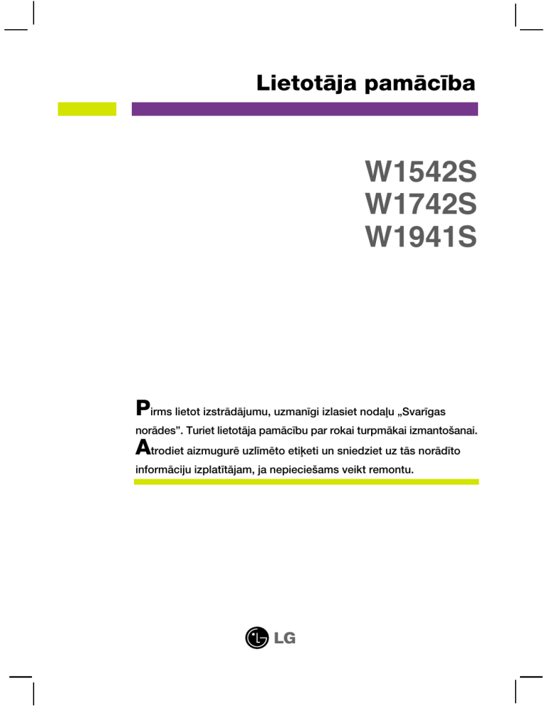 LG 058393, M2900S-BN, W1941S, W1941S-PF Owner's manual LG 058393, M2900S-BN, W1941S, W1941S-PF Owner's manual