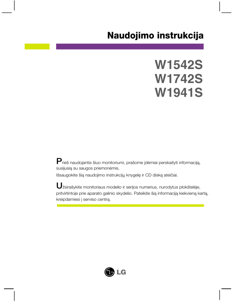 LG 058393, M2900S-BN, W1941S, W1941S-PF Owner's manual LG 058393, M2900S-BN, W1941S, W1941S-PF Owner's manual