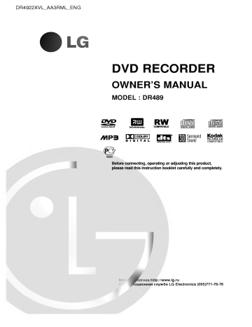 LG DR4922XVL, DR489 Owner's manual LG DR4922XVL, DR489 Owner's manual