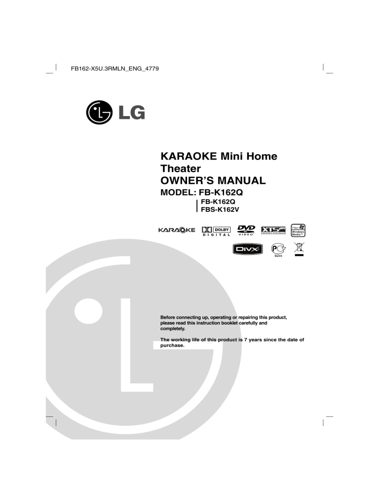 LG FB162-X5U, FB-K162Q Owner's manual LG FB162-X5U, FB-K162Q Owner's manual