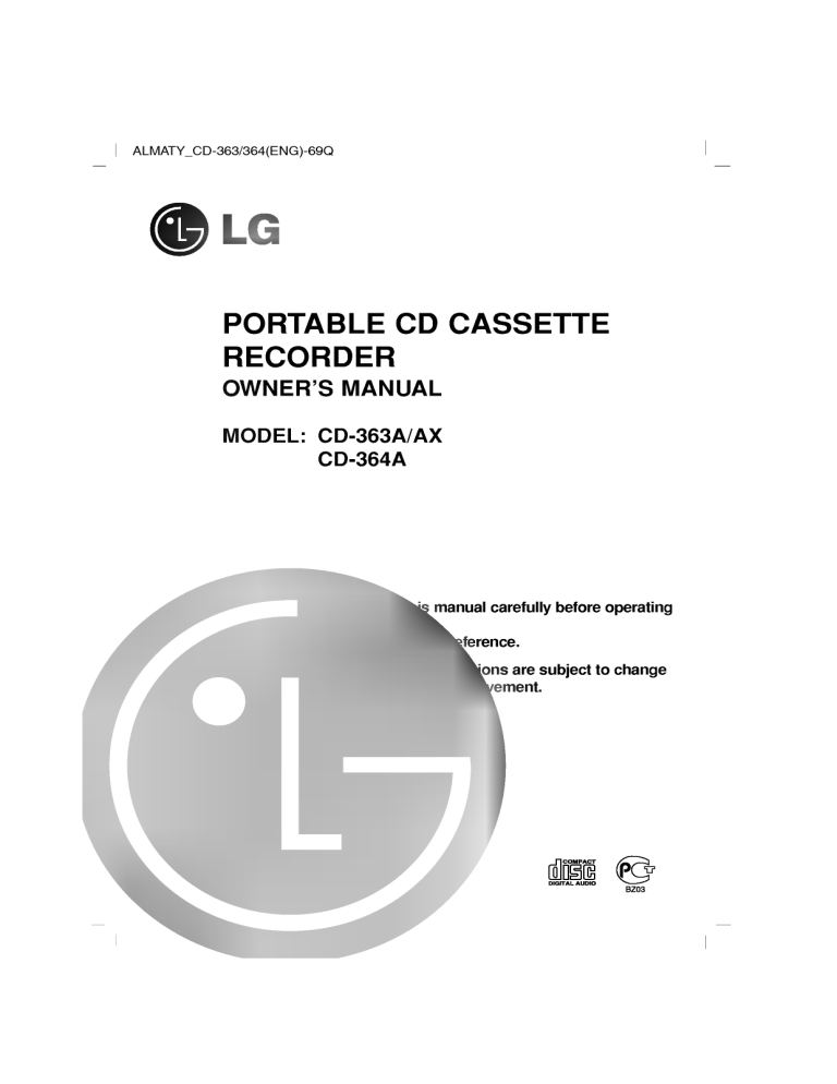 LG CD-363AX Owner's manual LG CD-363AX Owner's manual