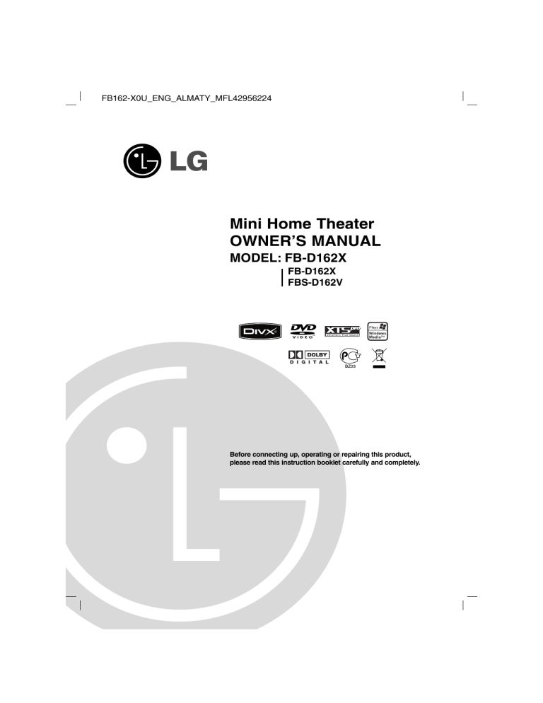 LG FB-D162X, FB162-X0U Owner's manual LG FB-D162X, FB162-X0U Owner's manual