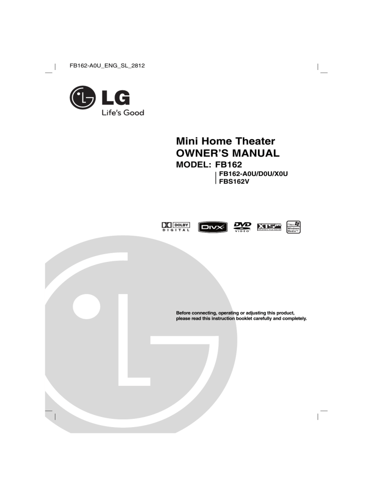 LG FB162, FB162-A0U Owner's manual LG FB162, FB162-A0U Owner's manual