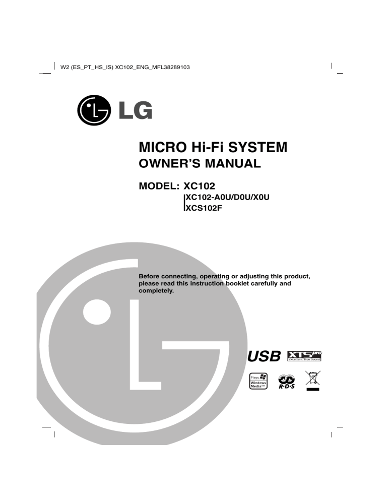 LG XC102, XC102-D0U Owner's manual LG XC102, XC102-D0U Owner's manual