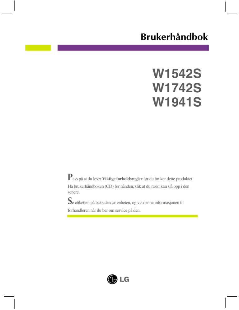 LG 058393, W1941S-PF Owner's manual LG 058393, W1941S-PF Owner's manual
