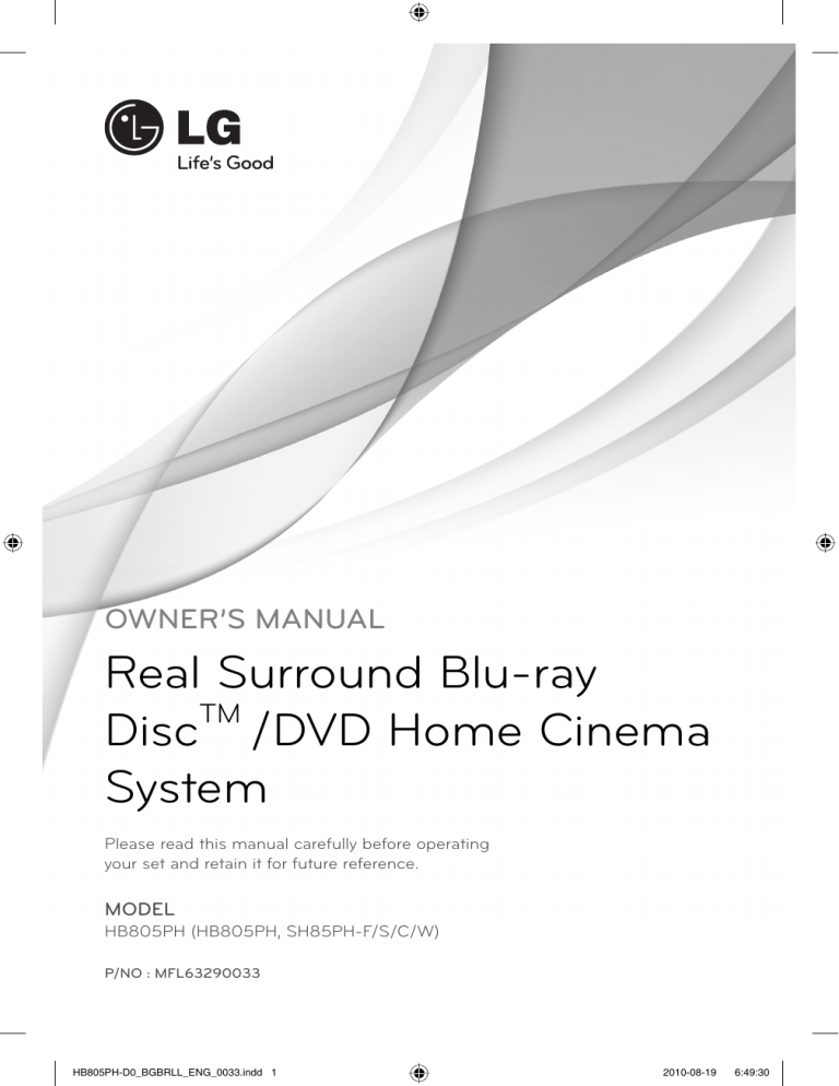 LG HB805PH Owner's manual LG HB805PH Owner's manual