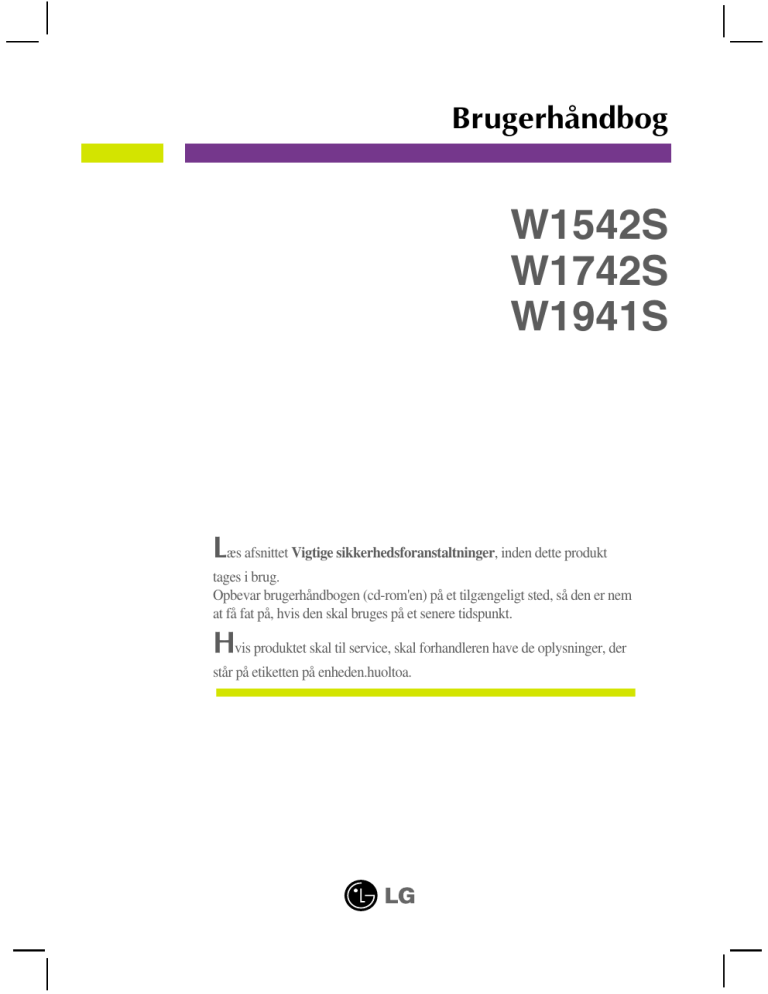 LG 058393, W1941S-PF Owner's manual LG 058393, W1941S-PF Owner's manual