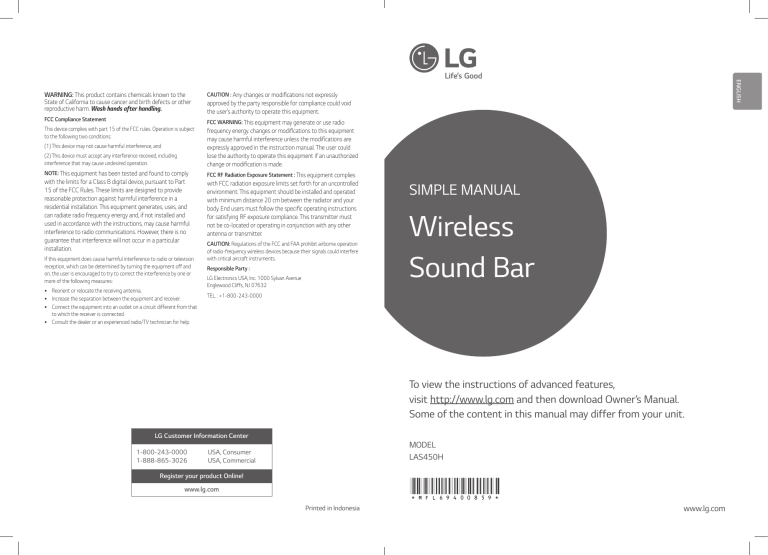 LG LAS450H User guide LG LAS450H User guide