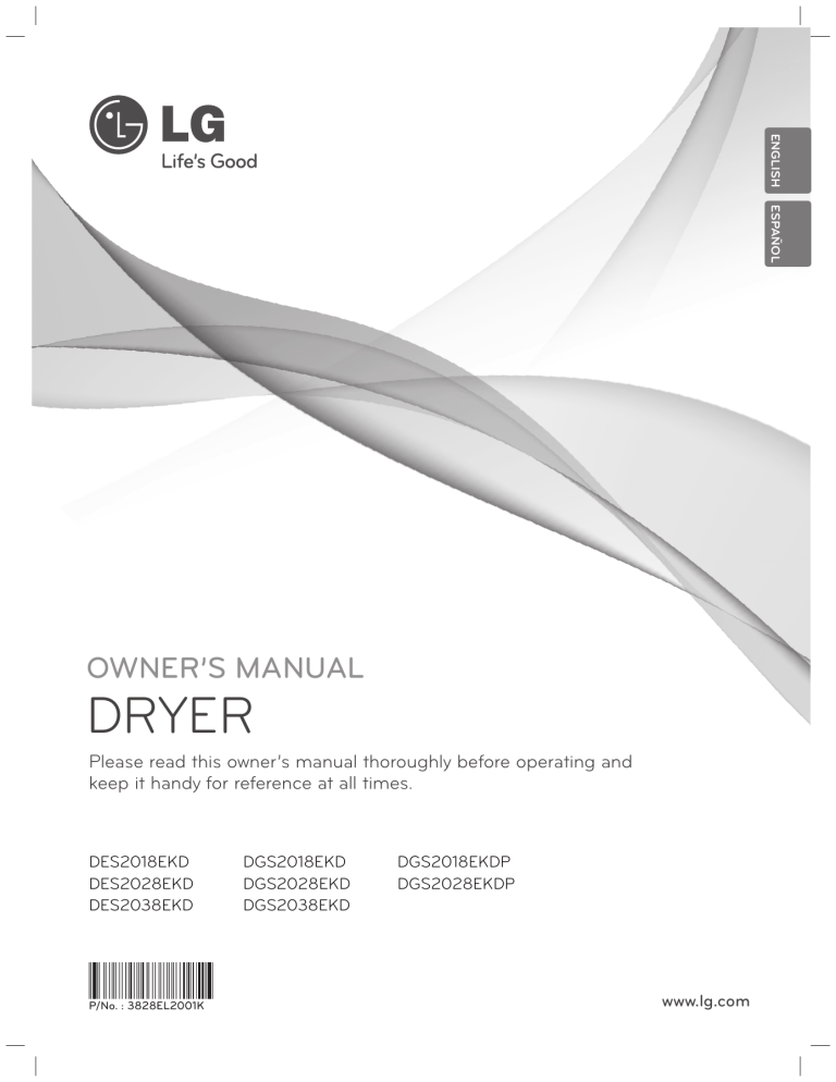LG DES2018EKD, DES2038EKD, DGS2038EKD, DGS2018EKD Owner's manual LG DES2018EKD, DES2038EKD, DGS2038EKD, DGS2018EKD Owner's manual