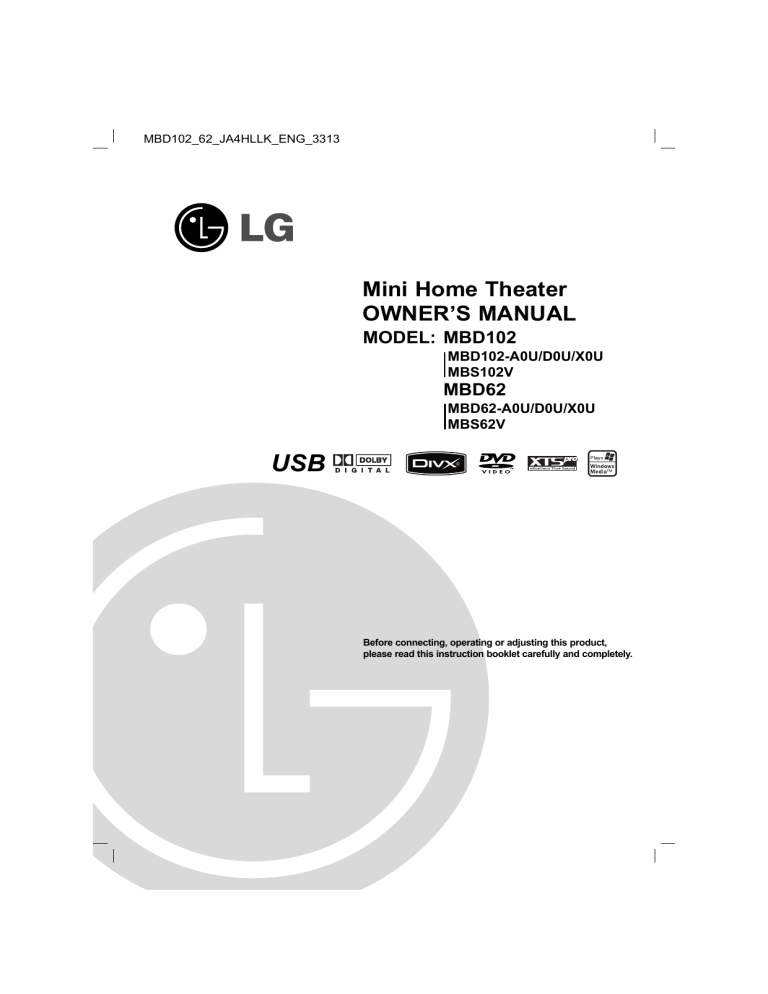 LG MBD62, MBD62-A0U Owner's manual LG MBD62, MBD62-A0U Owner's manual
