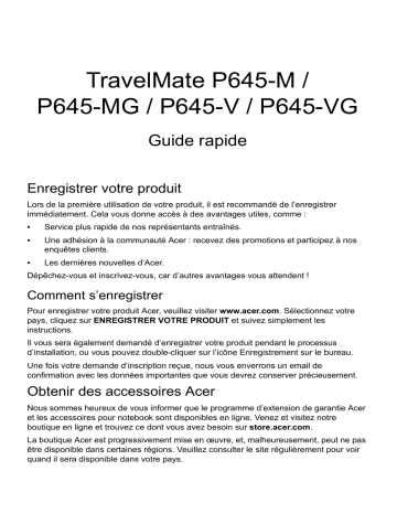 Acer TravelMate P645-V Guide de démarrage rapide | Manualzz Acer TravelMate P645-V Guide de démarrage rapide | Manualzz