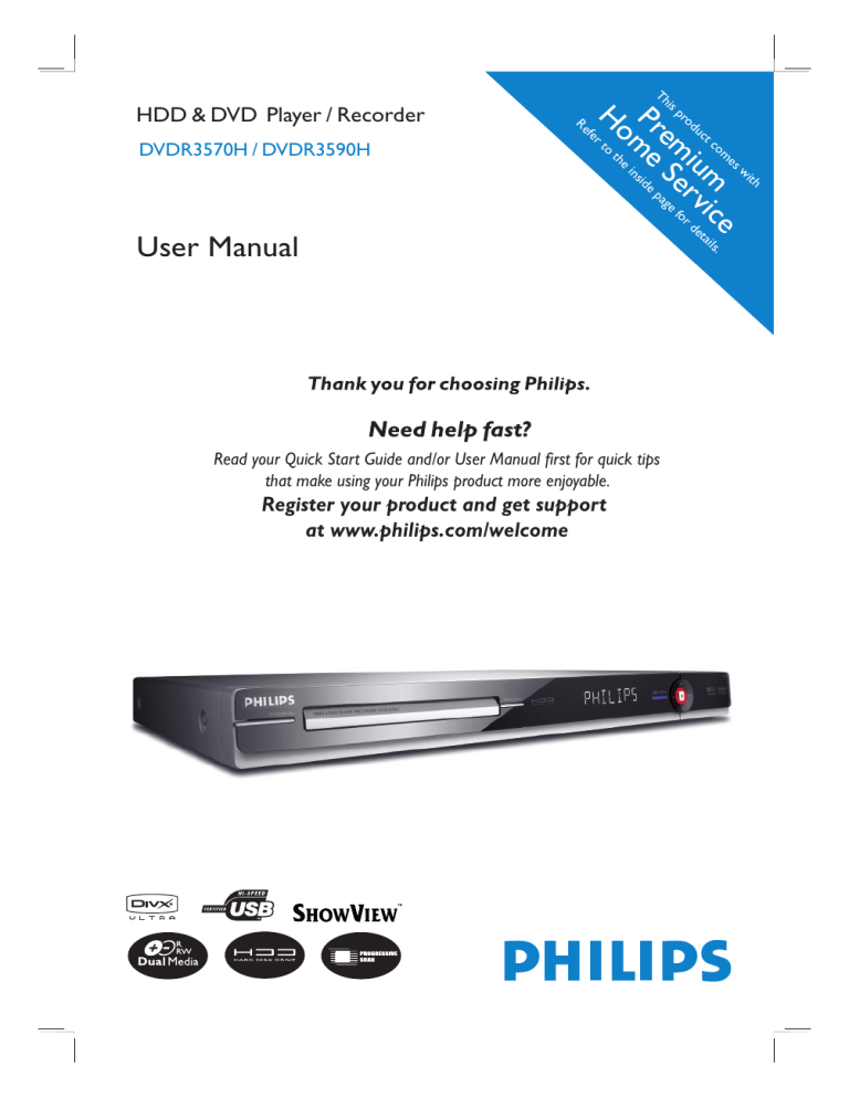 Philips DVDR3590H/51 User manual Philips DVDR3590H/51 User manual