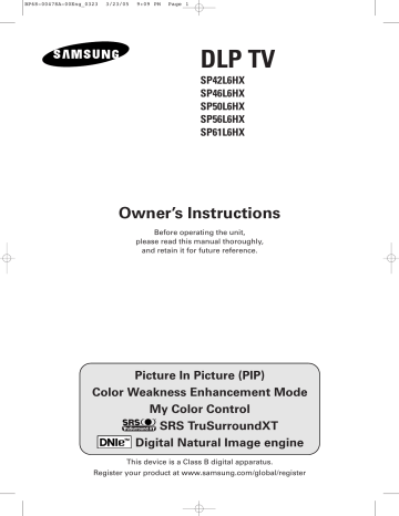 Samsung SP-46L6HX/HAC, SP-50L6HX, SP-56L6HX, SP-50L6HX/HAC, SP-61L6HX/HAC User's manual Samsung SP-46L6HX/HAC, SP-50L6HX, SP-56L6HX, SP-50L6HX/HAC, SP-61L6HX/HAC User's manual