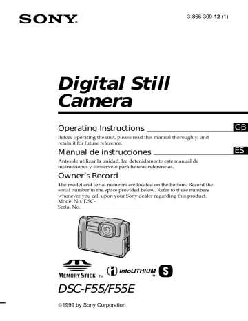 Sony Cyber Shot DSC-F55, Cyber Shot DSC-F55V, Cyber Shot DSC-F55E, DSC-F55 User's manual Sony Cyber Shot DSC-F55, Cyber Shot DSC-F55V, Cyber Shot DSC-F55E, DSC-F55 User's manual