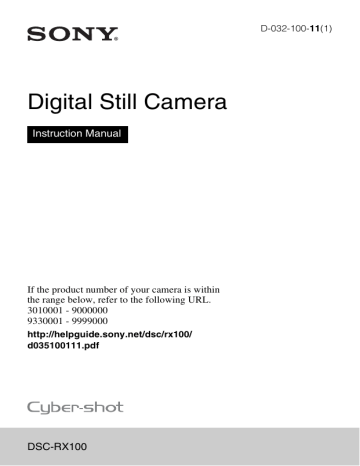 Sony DSC-RX100 Operating instructions Sony DSC-RX100 Operating instructions