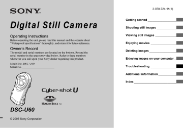Sony DSC-U60 Operating instructions Sony DSC-U60 Operating instructions