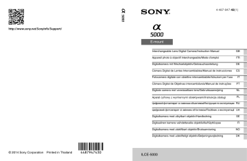 Sony ILCE 5000, α 5000, ILCE-5000L, ILCE-5000, ILCE-5000Y Owner's manual Sony ILCE 5000, α 5000, ILCE-5000L, ILCE-5000, ILCE-5000Y Owner's manual