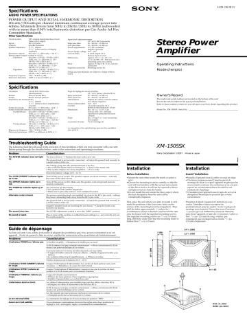 Sony XM-1505SX Operating instructions Sony XM-1505SX Operating instructions