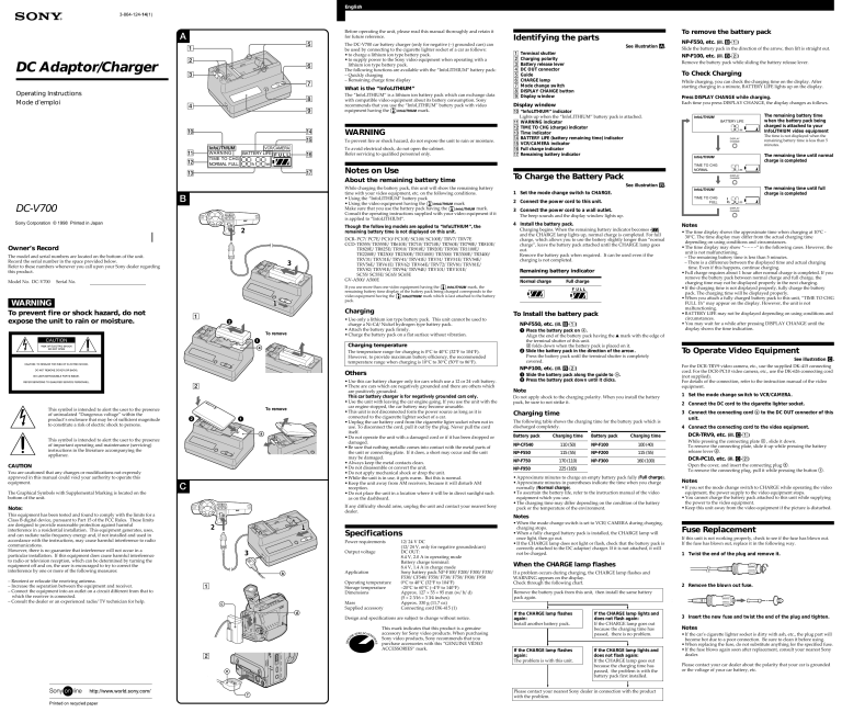 Sony DC-V700 Operating instructions Sony DC-V700 Operating instructions