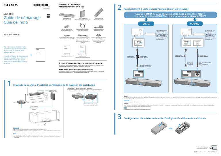 Sony HT-MT500 Quick start guide Sony HT-MT500 Quick start guide