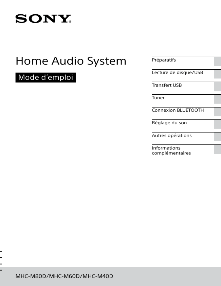 Sony MHC-M40D, MHC-M80D, MHC-M60D User guide Sony MHC-M40D, MHC-M80D, MHC-M60D User guide