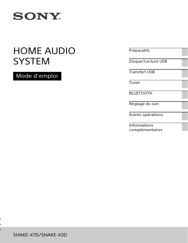 Sony SHAKE-X7D, SHAKE-X3D User guide Sony SHAKE-X7D, SHAKE-X3D User guide