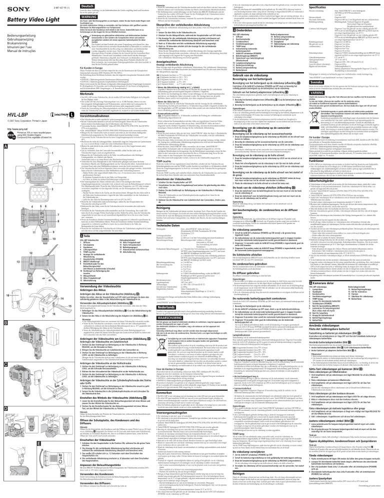 Sony HVL-LBP Operating instructions Sony HVL-LBP Operating instructions