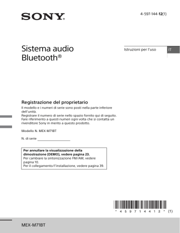 Sony MEX-M71BT Operating instructions Sony MEX-M71BT Operating instructions