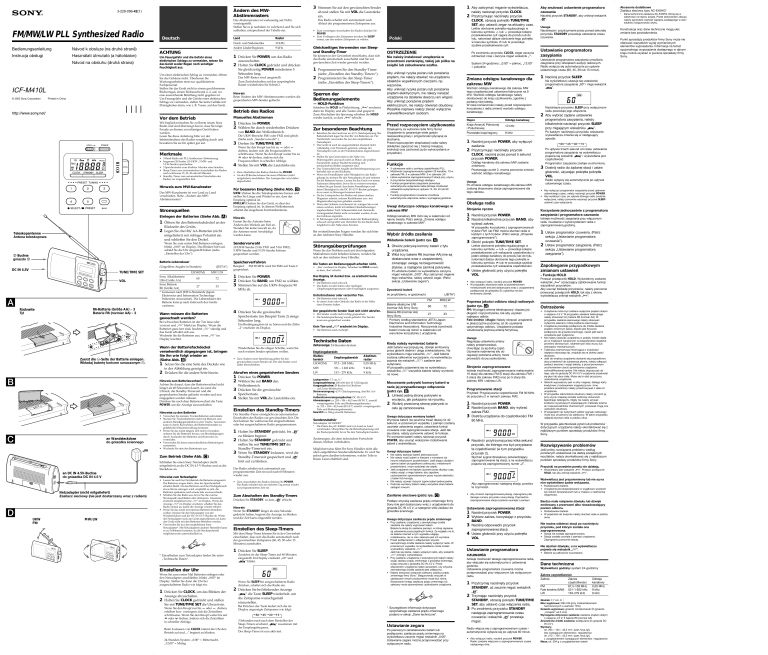 Sony ICF-M410L User manual Sony ICF-M410L User manual