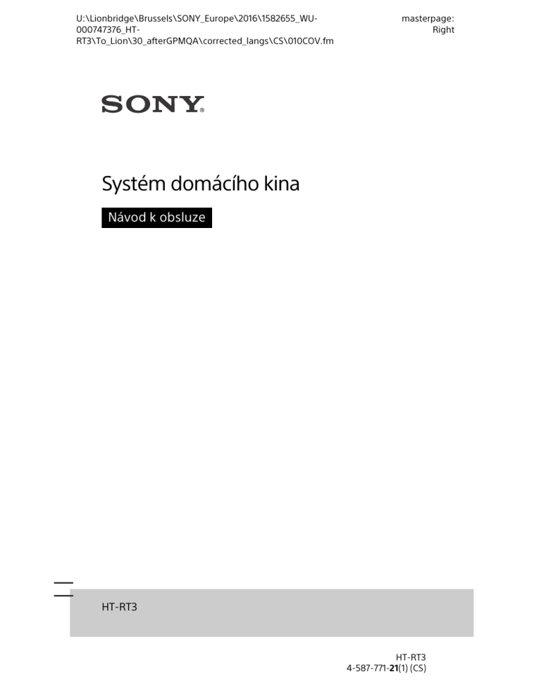 Sony HT-RT3 Operating instructions Sony HT-RT3 Operating instructions