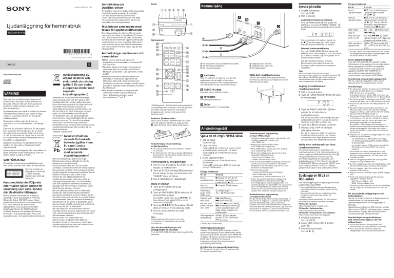 Sony CMT-S20 Operating instructions Sony CMT-S20 Operating instructions