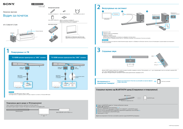 Sony HT-CT291, HT-CT290 Quick start guide Sony HT-CT291, HT-CT290 Quick start guide