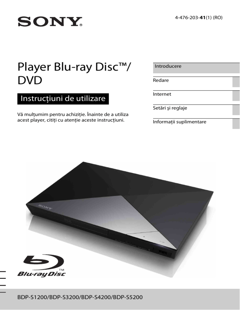 Sony BDP-S5200, BDP-S1200, BDP-S3200, BDP-S4200 Operating instructions Sony BDP-S5200, BDP-S1200, BDP-S3200, BDP-S4200 Operating instructions