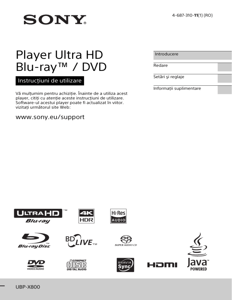 Sony UBP-X800 Operating instructions Sony UBP-X800 Operating instructions