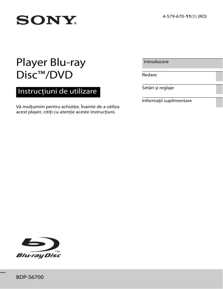 Sony BDP-S6700 Operating instructions Sony BDP-S6700 Operating instructions