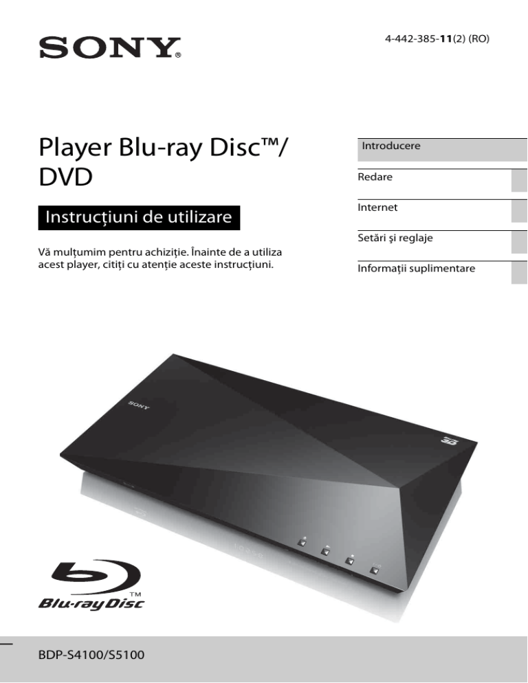 Sony BDP-S4100, BDP-S5100 Operating instructions Sony BDP-S4100, BDP-S5100 Operating instructions
