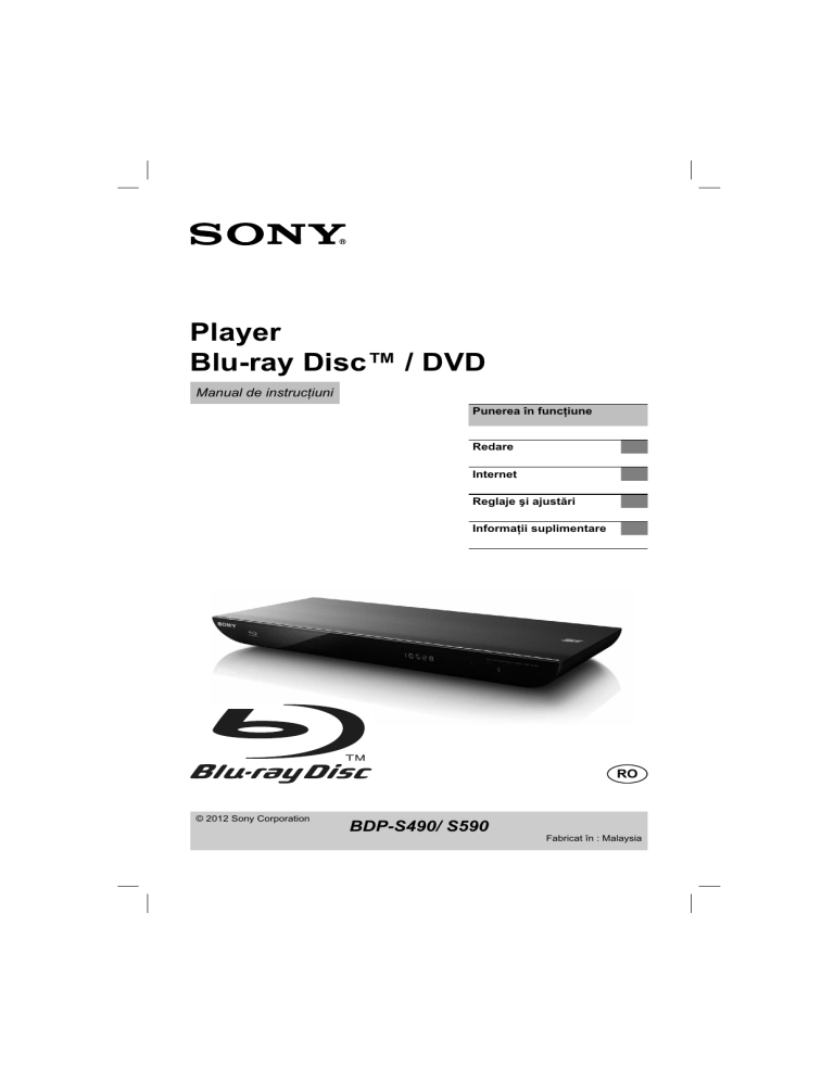 Sony BDP-S590, BDP-S490 Operating instructions Sony BDP-S590, BDP-S490 Operating instructions