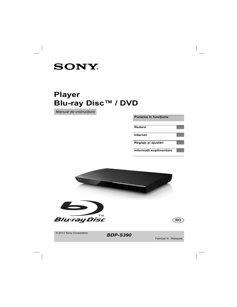 Sony BDP-S390 Operating instructions Sony BDP-S390 Operating instructions