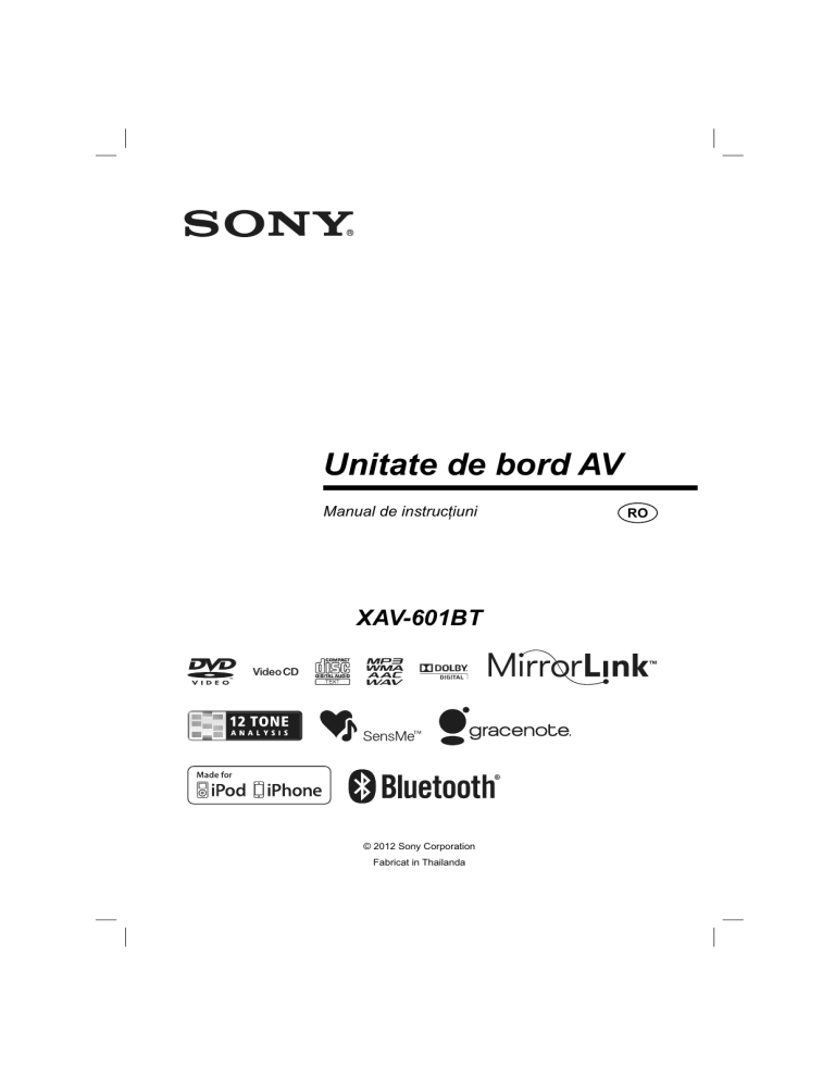 Sony XAV-601BT Operating instructions Sony XAV-601BT Operating instructions