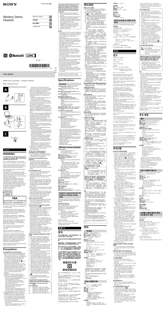 Sony MDR-XB80BS Reference guide Sony MDR-XB80BS Reference guide