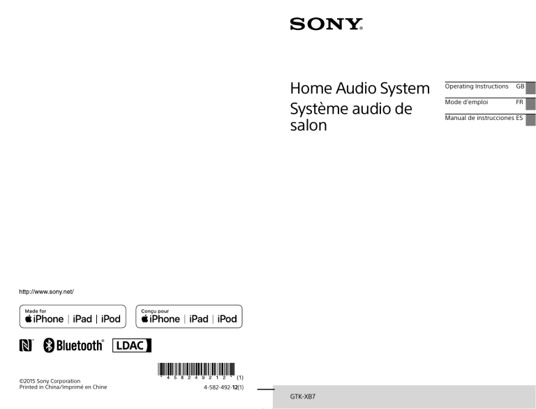 Sony GTK-XB7 Operating instructions Sony GTK-XB7 Operating instructions